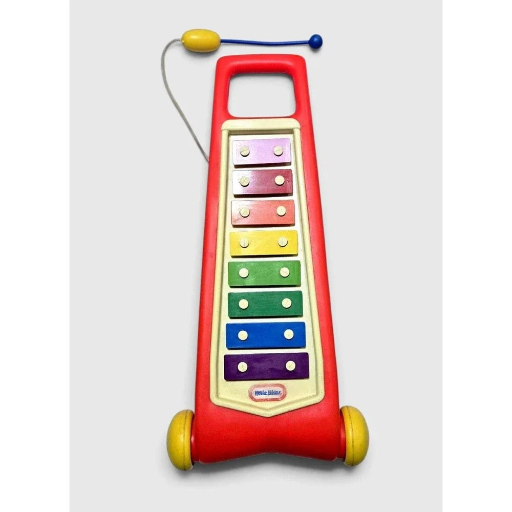 Fisher Price Little Tikes Red Pull Along Xylophone Rolling Yellow Wheels Vintage